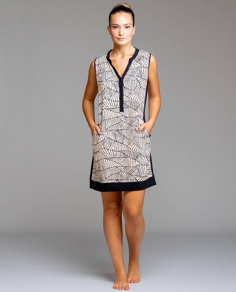 Vestido De Plana Sin Mangas Estampado Hojas Bicolor, EGATEX